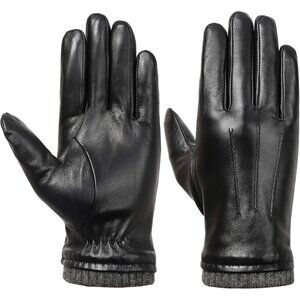 Men's Black Luxury Italian Sheepskin Fleece Lining Leather Dress Driving Gloves